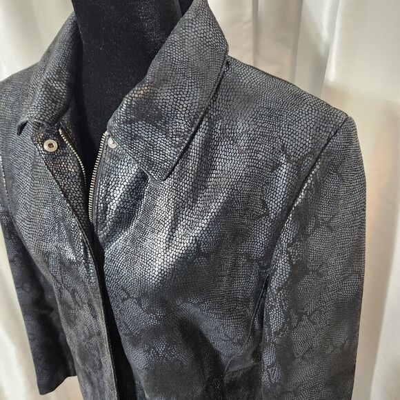 BERNARDO Y2K Vintage Womens Medium Snake Print Suede Leather Zip Front Jacket - Picture 2 of 9
